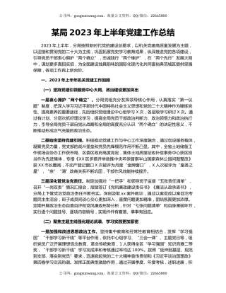 某局2023年上半年党建工作总结
