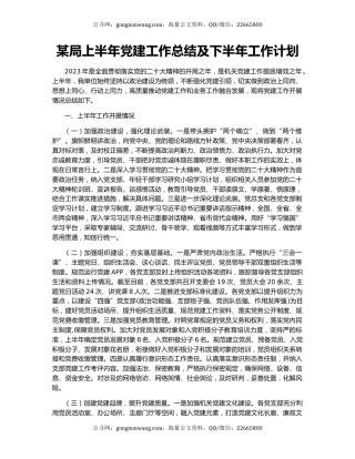 某局上半年党建工作总结及下半年工作计划