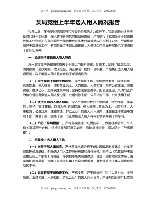 某局党组上半年选人用人情况报告