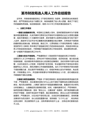 某市财政局选人用人工作总结报告