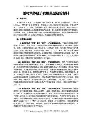 某村集体经济发展典型经验材料