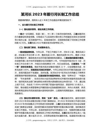 某河长2023年履行河长制工作总结