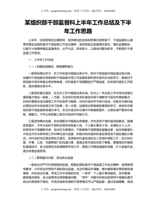 某组织部干部监督科上半年工作总结及下半年工作思路