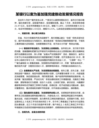 某银行以案为鉴加强党建推动发展情况报告