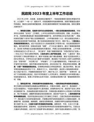 民政局2023年度上半年工作总结
