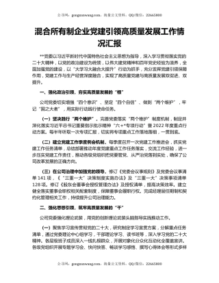 混合所有制企业党建引领高质量发展工作情况汇报