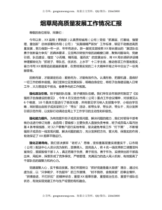 烟草局高质量发展工作情况汇报