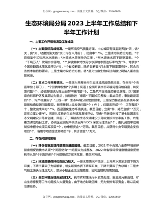 生态环境局分局2023上半年工作总结和下半年工作计划