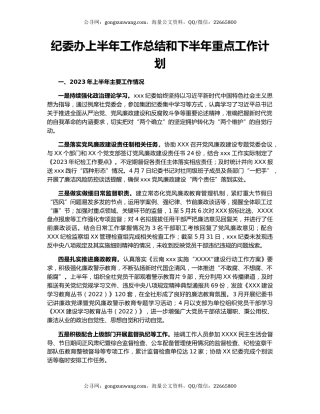 纪委办上半年工作总结和下半年重点工作计划
