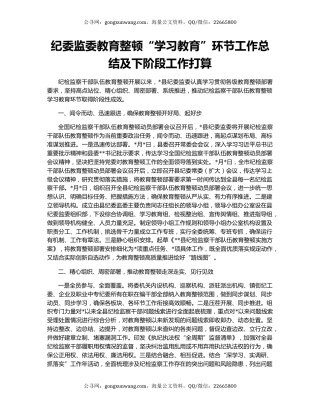 纪委监委教育整顿“学习教育”环节工作总结及下阶段工作打算