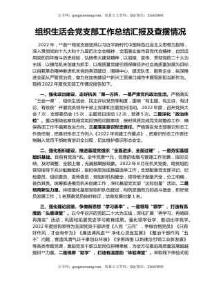 组织生活会党支部工作总结汇报及查摆情况