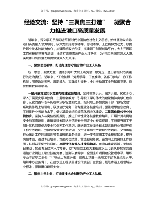 经验交流：坚持“三聚焦三打造”    凝聚合力推进港口高质量发展