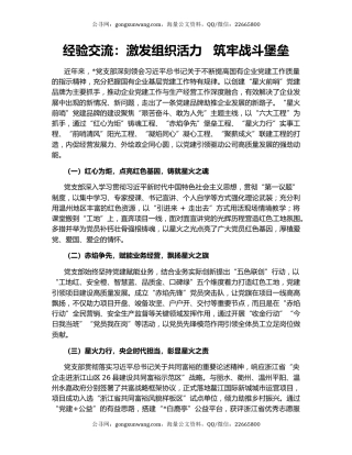 经验交流：激发组织活力   筑牢战斗堡垒