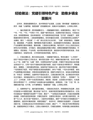 经验做法：党建引领特色产业   助推乡镇全面振兴