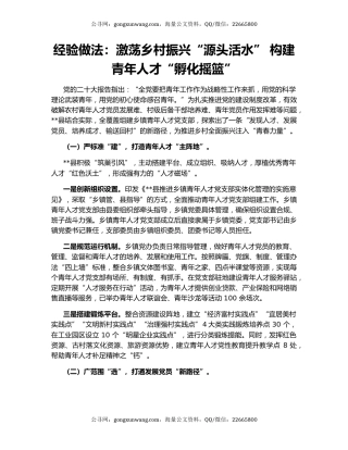经验做法：激荡乡村振兴“源头活水” 构建青年人才“孵化摇篮”