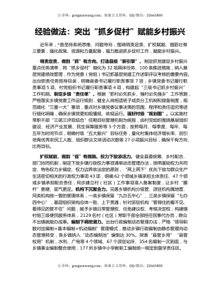 经验做法：突出“抓乡促村”赋能乡村振兴