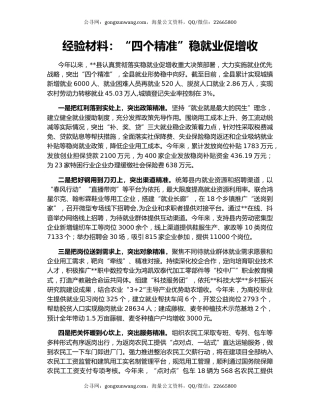 经验材料：“四个精准”稳就业促增收