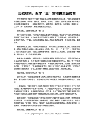 经验材料：五字“真”言推进主题教育