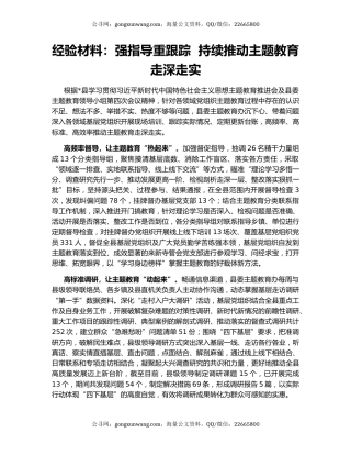 经验材料：强指导重跟踪  持续推动主题教育走深走实