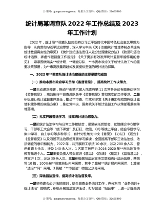 统计局某调查队2022年工作总结及2023年工作计划
