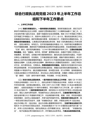 综合行政执法局党组2023年上半年工作总结和下半年工作要点