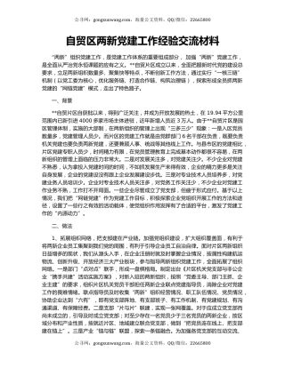 自贸区两新党建工作经验交流材料