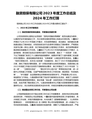 融资担保有限公司2023年度工作总结及2024年工作打算