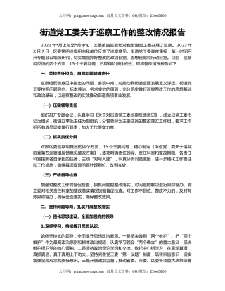 街道党工委关于巡察工作的整改情况报告