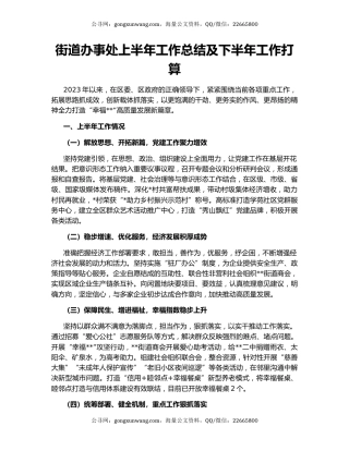街道办事处上半年工作总结及下半年工作打算
