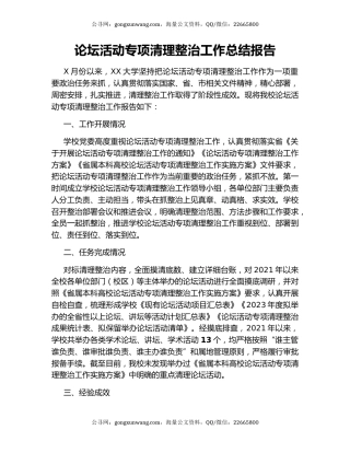 论坛活动专项清理整治工作总结报告