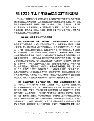 镇2023年上半年食品安全工作情况汇报