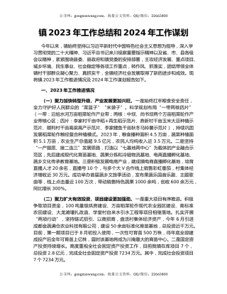 镇2023年工作总结和2024年工作谋划
