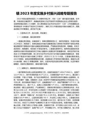 镇2023年度实施乡村振兴战略专题报告