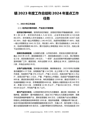镇2023年度工作总结和2024年重点工作任务