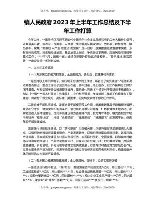 镇人民政府2023年上半年工作总结及下半年工作打算