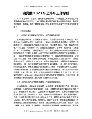 镇党委2023年上半年工作总结