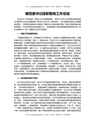 镇党委书记挂职锻炼工作总结