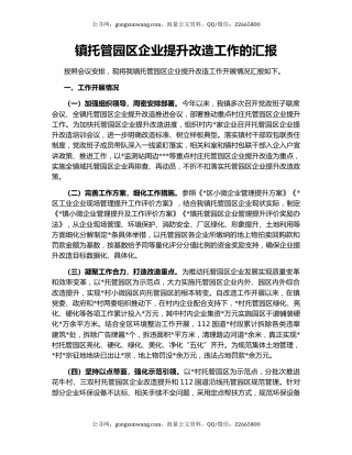 镇托管园区企业提升改造工作的汇报