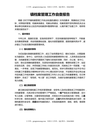 镇档案管理工作自查报告