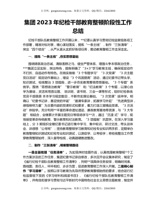 集团2023年纪检干部教育整顿阶段性工作总结