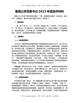 集团公司党委书记2023年度自评材料