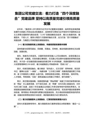 集团公司党建交流：着力打造“四个深度融合”党建品牌 坚持以高质量党建引领高质量发展