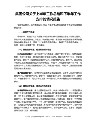 集团公司关于上半年工作总结和下半年工作安排的情况报告