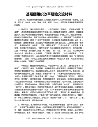 基层团组织改革经验交流材料