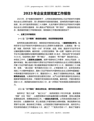 2023年企业支部党建工作报告