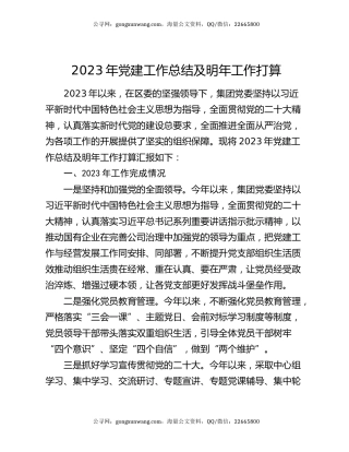 2023年党建工作总结及明年工作打算