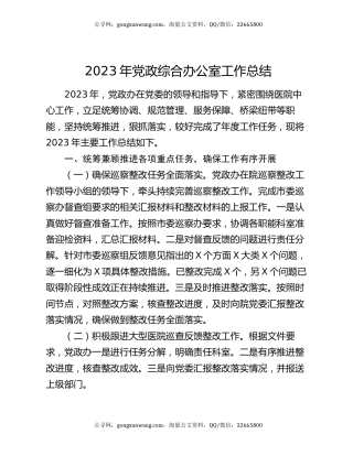 2023年党政综合办公室工作总结