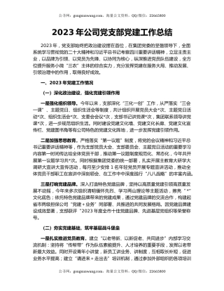 2023年公司党支部党建工作总结
