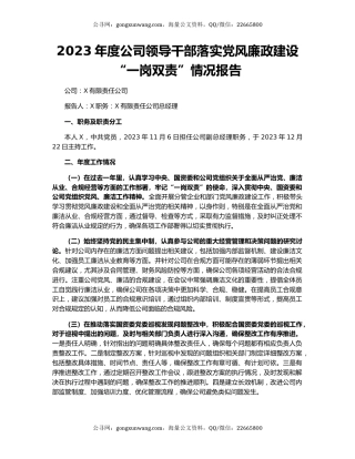 2023年度公司领导干部落实党风廉政建设“一岗双责”情况报告