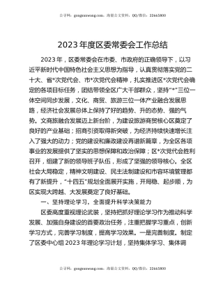 2023年度区委常委会工作总结